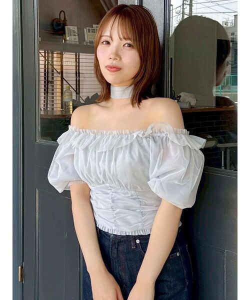 dazzlin(ダズリン)の「ネックピース付チュールブラウス(シャツ/ブラウス・レディース・ブルー/ライトグレー/ピンク・FREE)」の13枚目の写真