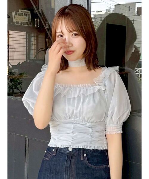 dazzlin(ダズリン)の「ネックピース付チュールブラウス(シャツ/ブラウス・レディース・ブルー/ライトグレー/ピンク・FREE)」の14枚目の写真