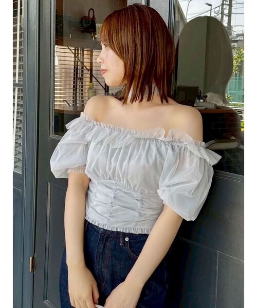 dazzlin(ダズリン)の「ネックピース付チュールブラウス(シャツ/ブラウス・レディース・ブルー/ライトグレー/ピンク・FREE)」の15枚目の写真