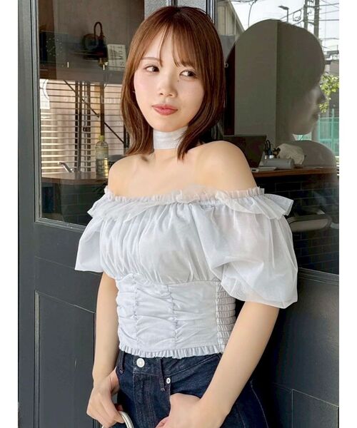 dazzlin(ダズリン)の「ネックピース付チュールブラウス(シャツ/ブラウス・レディース・ブルー/ライトグレー/ピンク・FREE)」の16枚目の写真