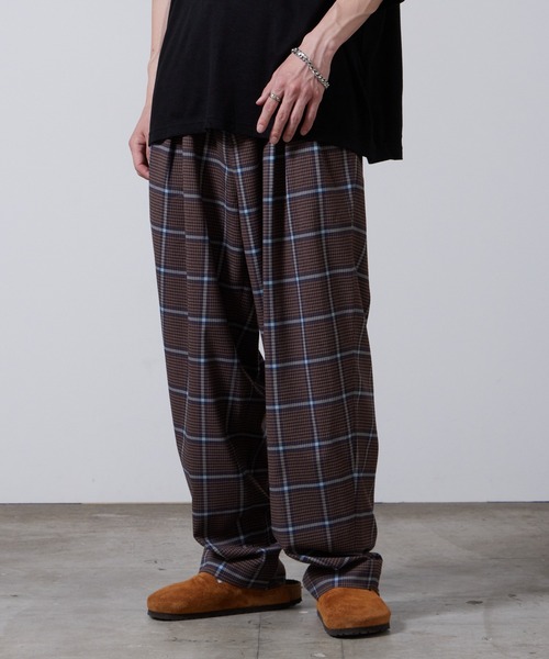 superNova./スーパーノヴァ 2tuck wide trouser-Multi check トラウザー
