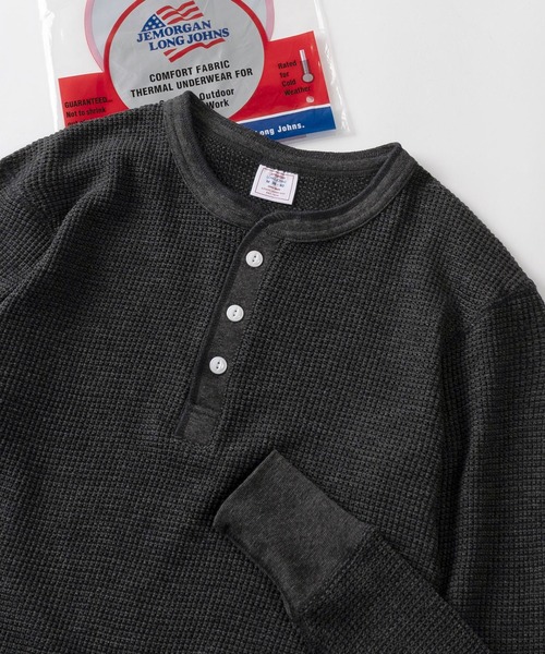JEMORGAN（ジェーイーモーガン）の「【87】【JEMORGAN/ジェーイーモーガン】ワッフル/フライス ヘンリーネック ロングスリーブ Tシャツ/無地T/パックT/インナーウェア（Tシャツ/カットソー・メンズ・グレー/オフホワイト/カーキ/ネイビー/ホワイト/ブラック/チャコールグレー/ホワイト系その他/ダークグレー/ブラック系その他/グレー系その他・M/L/XL/S）」の7枚目の写真