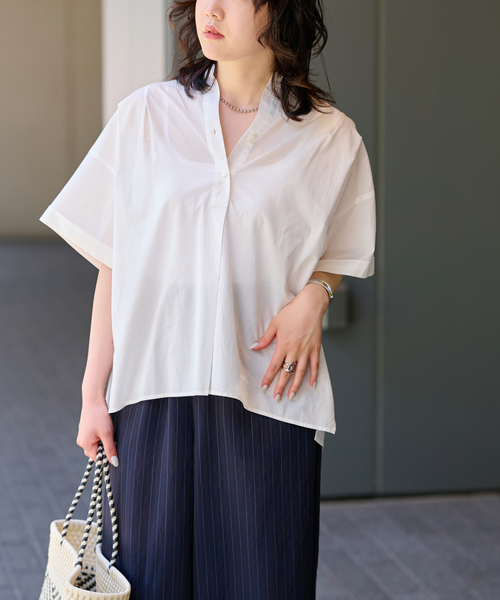 JOURNAL STANDARD relume(ジャーナルスタンダード レリューム)の「コットンボイルタックワイドプルオーバー(シャツ/ブラウス・レディース・ネイビー/イエロー/ホワイト×ホワイト/ブルー・FREE)」の5枚目の写真