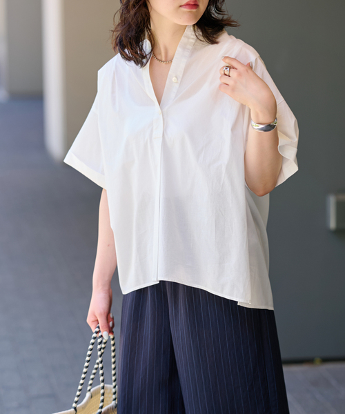 JOURNAL STANDARD relume(ジャーナルスタンダード レリューム)の「コットンボイルタックワイドプルオーバー(シャツ/ブラウス・レディース・ネイビー/イエロー/ホワイト×ホワイト/ブルー・FREE)」の6枚目の写真