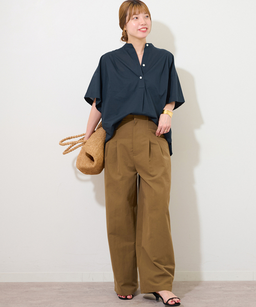ON/OFFどちらにも決まる。コットンボイルタックワイドプル