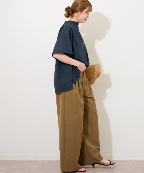 ON/OFFどちらにも決まる。コットンボイルタックワイドプル