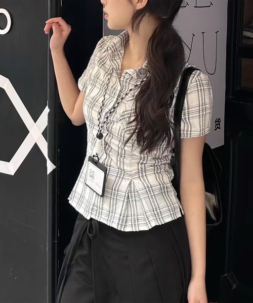AsheKsha（アシクシャ）の「【新作】アメリカンレトロスタイルフィットポロネック半袖シャツ（Tシャツ/カットソー・レディース・ピンク/グレー/ブルー・M）」の6枚目の写真