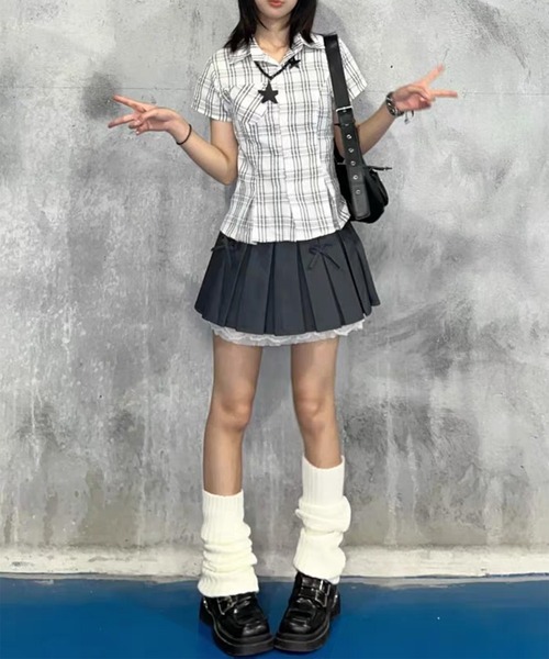 AsheKsha（アシクシャ）の「【新作】アメリカンレトロスタイルフィットポロネック半袖シャツ（Tシャツ/カットソー・レディース・ピンク/グレー/ブルー・M）」の12枚目の写真