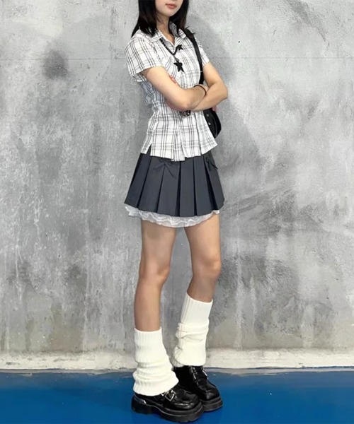 AsheKsha（アシクシャ）の「【新作】アメリカンレトロスタイルフィットポロネック半袖シャツ（Tシャツ/カットソー・レディース・ピンク/グレー/ブルー・M）」の13枚目の写真
