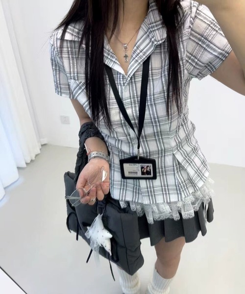 AsheKsha（アシクシャ）の「【新作】アメリカンレトロスタイルフィットポロネック半袖シャツ（Tシャツ/カットソー・レディース・ピンク/グレー/ブルー・M）」の15枚目の写真