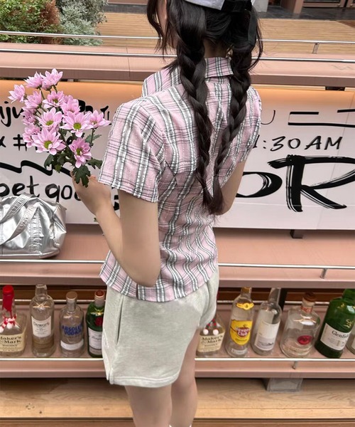 AsheKsha（アシクシャ）の「【新作】アメリカンレトロスタイルフィットポロネック半袖シャツ（Tシャツ/カットソー・レディース・ピンク/グレー/ブルー・M）」の16枚目の写真