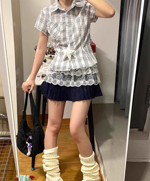 AsheKsha（アシクシャ）の「【新作】アメリカンレトロスタイルフィットポロネック半袖シャツ（Tシャツ/カットソー・レディース・ピンク/グレー/ブルー・M）」の17枚目の写真