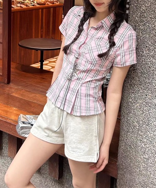 AsheKsha（アシクシャ）の「【新作】アメリカンレトロスタイルフィットポロネック半袖シャツ（Tシャツ/カットソー・レディース・ピンク/グレー/ブルー・M）」の21枚目の写真