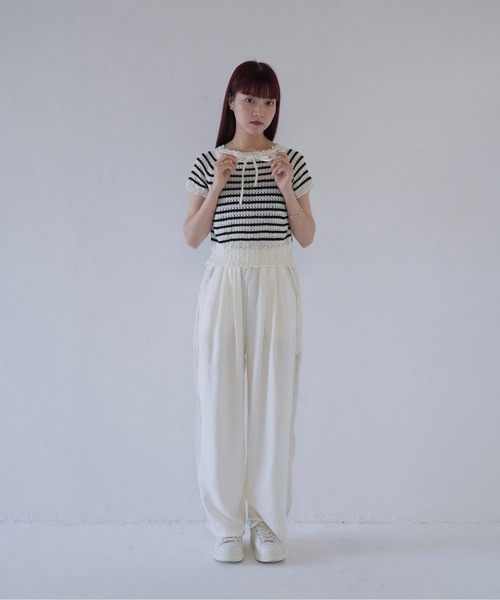 Uenui(ウニュイ)の「【 cunii 】 リボン付きレース編みニットトップス(Tシャツ/カットソー・レディース・その他1/ホワイト・FREE)」の3枚目の写真