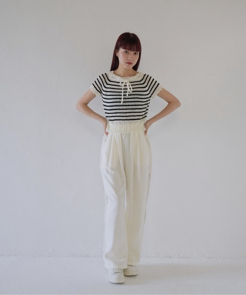Uenui(ウニュイ)の「【 cunii 】 リボン付きレース編みニットトップス(Tシャツ/カットソー・レディース・その他1/ホワイト・FREE)」の5枚目の写真