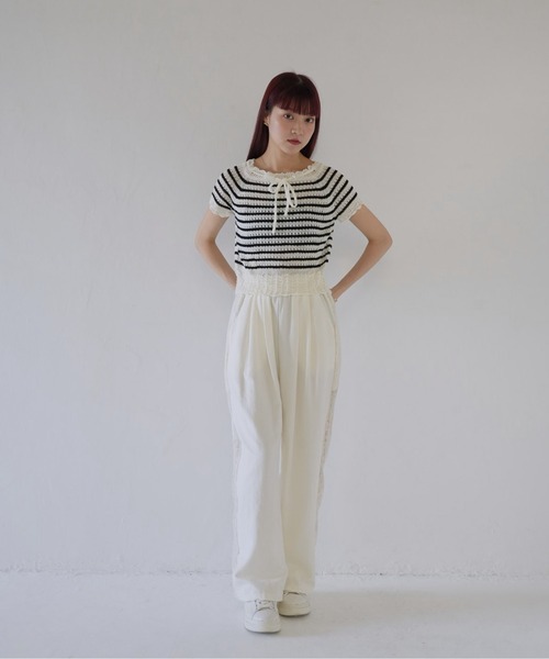 Uenui(ウニュイ)の「【 cunii 】 リボン付きレース編みニットトップス(Tシャツ/カットソー・レディース・その他1/ホワイト・FREE)」の6枚目の写真