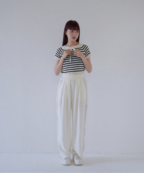 Uenui(ウニュイ)の「【 cunii 】 リボン付きレース編みニットトップス(Tシャツ/カットソー・レディース・その他1/ホワイト・FREE)」の7枚目の写真