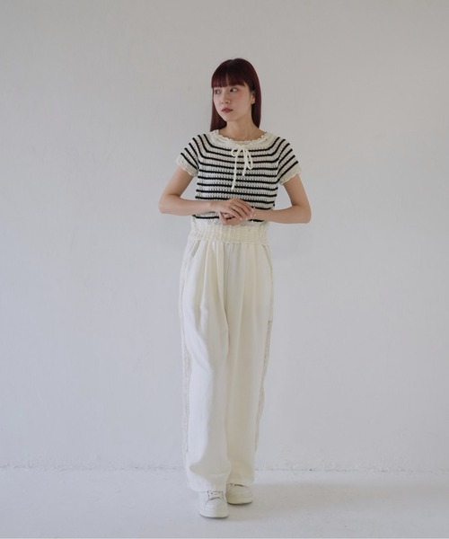 Uenui(ウニュイ)の「【 cunii 】 リボン付きレース編みニットトップス(Tシャツ/カットソー・レディース・その他1/ホワイト・FREE)」の8枚目の写真