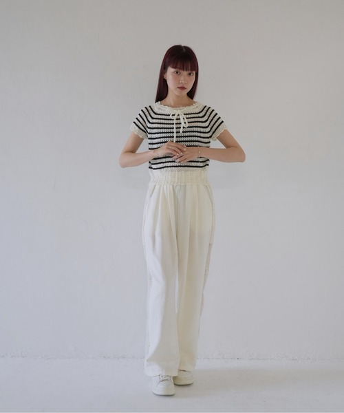 Uenui(ウニュイ)の「【 cunii 】 リボン付きレース編みニットトップス(Tシャツ/カットソー・レディース・その他1/ホワイト・FREE)」の9枚目の写真