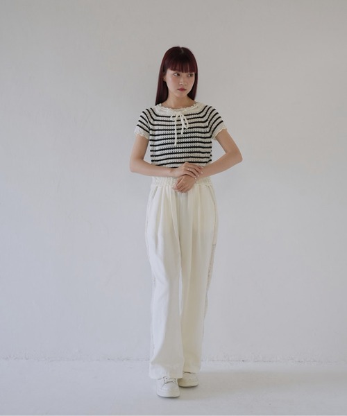 Uenui(ウニュイ)の「【 cunii 】 リボン付きレース編みニットトップス(Tシャツ/カットソー・レディース・その他1/ホワイト・FREE)」の10枚目の写真