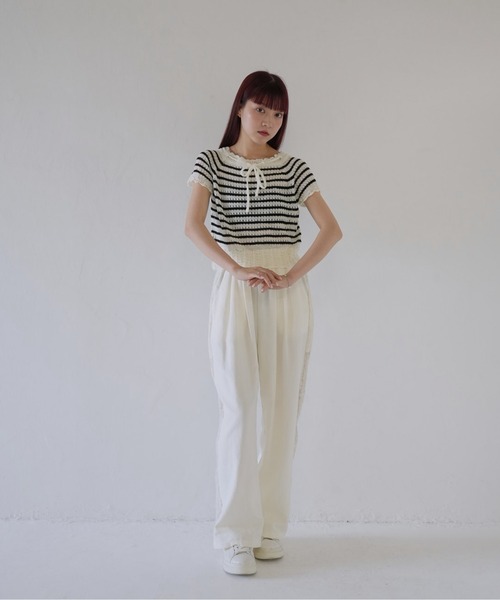 Uenui(ウニュイ)の「【 cunii 】 リボン付きレース編みニットトップス(Tシャツ/カットソー・レディース・その他1/ホワイト・FREE)」の11枚目の写真