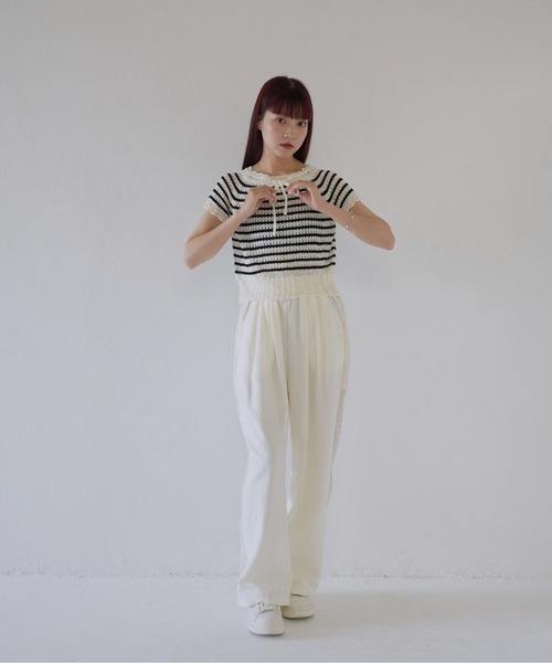 Uenui(ウニュイ)の「【 cunii 】 リボン付きレース編みニットトップス(Tシャツ/カットソー・レディース・その他1/ホワイト・FREE)」の12枚目の写真