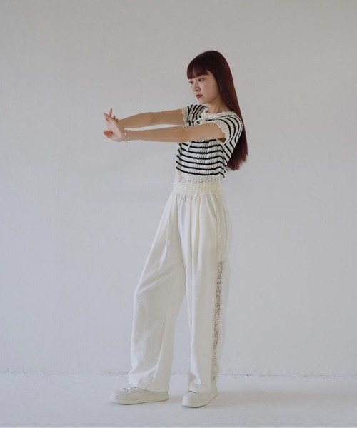 Uenui(ウニュイ)の「【 cunii 】 リボン付きレース編みニットトップス(Tシャツ/カットソー・レディース・その他1/ホワイト・FREE)」の13枚目の写真