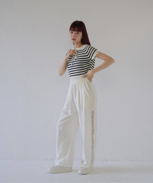 Uenui(ウニュイ)の「【 cunii 】 リボン付きレース編みニットトップス(Tシャツ/カットソー・レディース・その他1/ホワイト・FREE)」の14枚目の写真