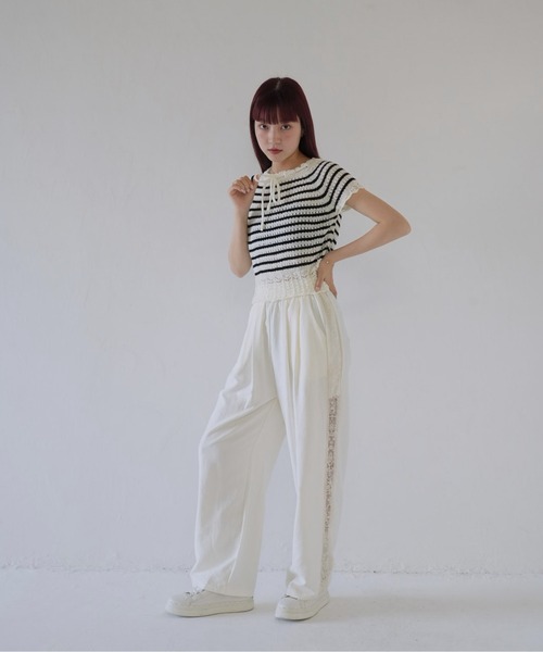 Uenui(ウニュイ)の「【 cunii 】 リボン付きレース編みニットトップス(Tシャツ/カットソー・レディース・その他1/ホワイト・FREE)」の16枚目の写真