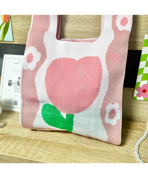 tone(トーン)の「【88eighty-eight】ピンクCUTEチューリップミニニットハンドバッグ【import】(MA)(ハンドバッグ・レディース・ピンク・FREE)」の5枚目の写真
