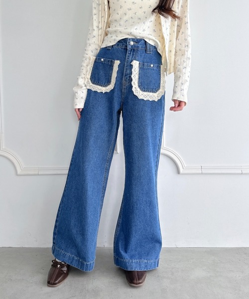 Loueme(ルエム)の「コットンレースポケットデニムパンツ(デニムパンツ・レディース・ブルー・M)」の3枚目の写真