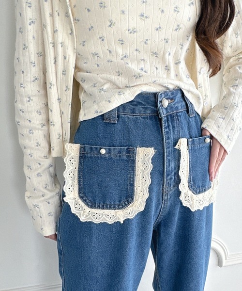 Loueme(ルエム)の「コットンレースポケットデニムパンツ(デニムパンツ・レディース・ブルー・M)」の8枚目の写真