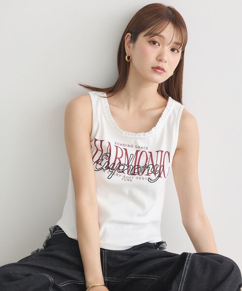 earth music&ecology（アースミュージックアンドエコロジー）の「フリルロゴノースリーブプルオーバー（タンクトップ・レディース・オフホワイト/ブラック・FREE）」の3枚目の写真