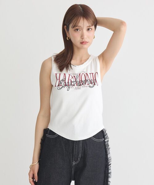 earth music&ecology（アースミュージックアンドエコロジー）の「フリルロゴノースリーブプルオーバー（タンクトップ・レディース・オフホワイト/ブラック・FREE）」の5枚目の写真