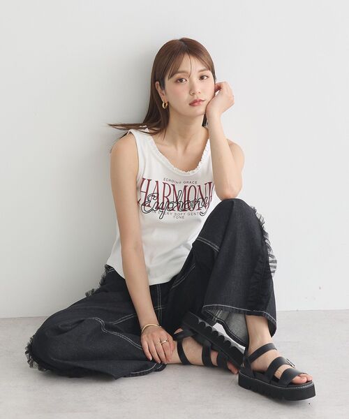 earth music&ecology（アースミュージックアンドエコロジー）の「フリルロゴノースリーブプルオーバー（タンクトップ・レディース・オフホワイト/ブラック・FREE）」の13枚目の写真