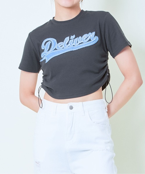 GORGE(ゴージ)の「《ドロスト×ロゴ刺繍》クロップドトップス/スポ映えデザイン(Tシャツ/カットソー・レディース・スミクロ/レッド/オフホワイト・F)」の5枚目の写真