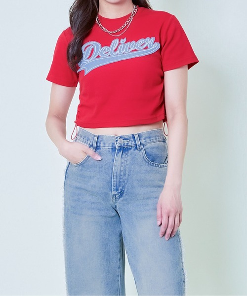 GORGE(ゴージ)の「《ドロスト×ロゴ刺繍》クロップドトップス/スポ映えデザイン(Tシャツ/カットソー・レディース・スミクロ/レッド/オフホワイト・F)」の8枚目の写真