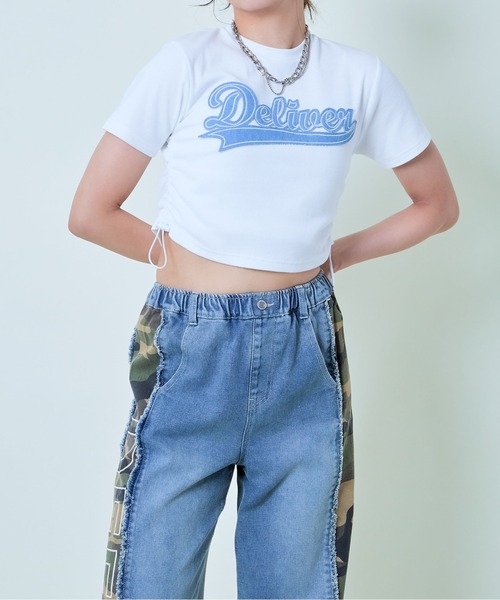 GORGE(ゴージ)の「《ドロスト×ロゴ刺繍》クロップドトップス/スポ映えデザイン(Tシャツ/カットソー・レディース・スミクロ/レッド/オフホワイト・F)」の12枚目の写真