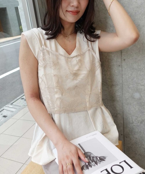 CORNERS(コーナーズ)の「チュール花柄刺繍ビスチェ【セットアップ可能】(キャミソール・レディース・ブラック/ベージュ系その他・M)」の7枚目の写真