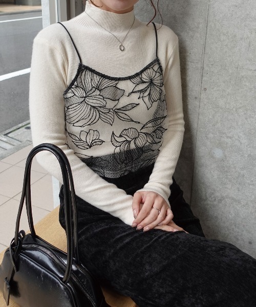 チュール花柄刺繍ビスチェ【セットアップ可能】（キャミソール
