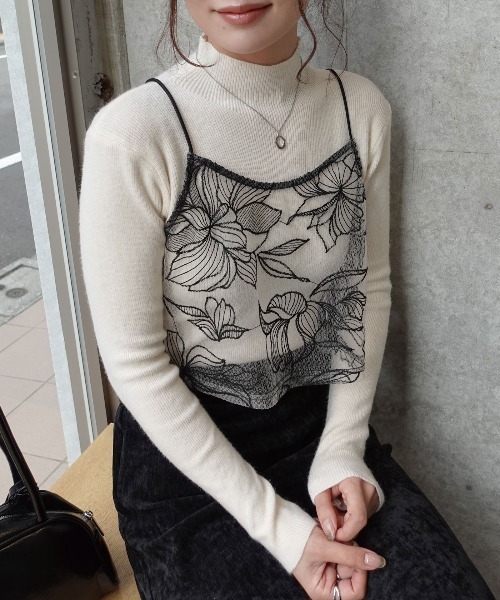 セール】チュール花柄刺繍ビスチェ【セットアップ可能】（キャミソール