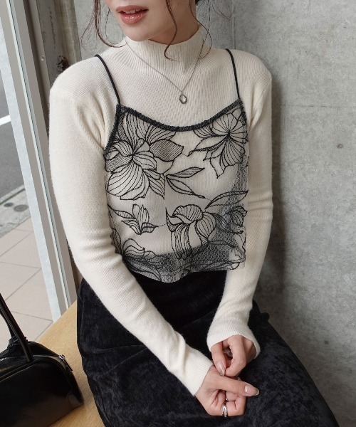 セール】チュール花柄刺繍ビスチェ【セットアップ可能】（キャミソール