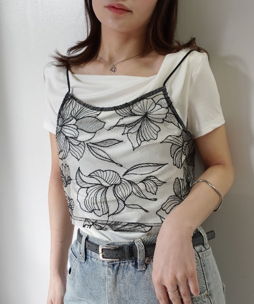 CORNERS（コーナーズ）の「チュール花柄刺繍ビスチェ【セットアップ可能】（キャミソール・レディース・ブラック/ベージュ系その他・M）」の10枚目の写真