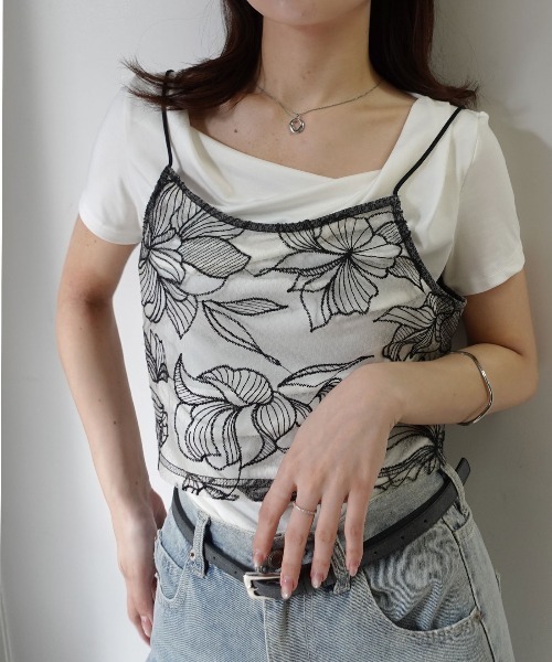 CORNERS（コーナーズ）の「チュール花柄刺繍ビスチェ【セットアップ可能】（キャミソール・レディース・ブラック/ベージュ系その他・M）」の11枚目の写真