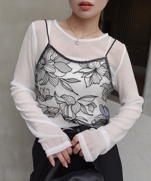 CORNERS（コーナーズ）の「チュール花柄刺繍ビスチェ【セットアップ可能】（キャミソール・レディース・ブラック/ベージュ系その他・M）」の12枚目の写真