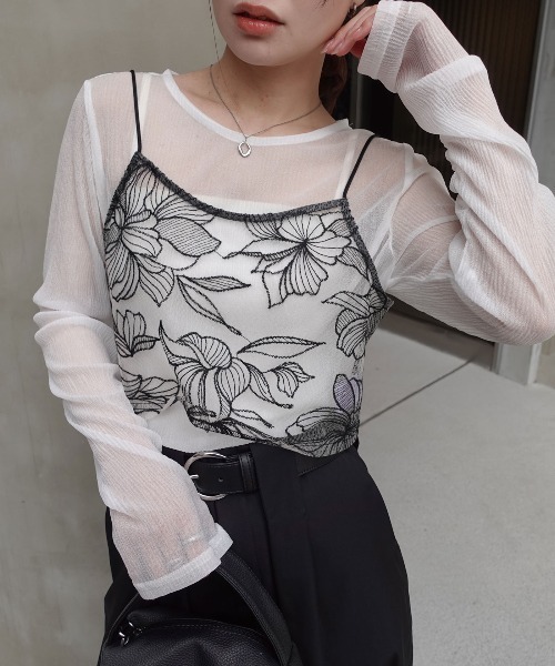 CORNERS（コーナーズ）の「チュール花柄刺繍ビスチェ【セットアップ可能】（キャミソール・レディース・ブラック/ベージュ系その他・M）」の13枚目の写真