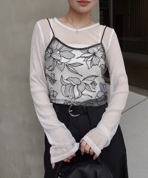 CORNERS（コーナーズ）の「チュール花柄刺繍ビスチェ【セットアップ可能】（キャミソール・レディース・ブラック/ベージュ系その他・M）」の14枚目の写真