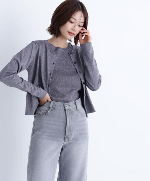 NATURAL BEAUTY BASIC(ナチュラルビューティーベーシック)の「◇ベーシッククルーネックアンサンブル(カーディガン/ボレロ・レディース・チャコールグレー/ベージュ/グリーン・FREE)」の4枚目の写真