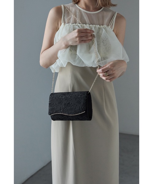 niana（ニアナ）の「スパンコール刺繍レースクラッチバッグ パーティーバッグ ミニ ショルダー 結婚式 二次会 成人式 同窓会 お呼ばれ フォーマル オケージョン（クラッチバッグ・レディース・ブラック/ベージュ・FREE）」の6枚目の写真