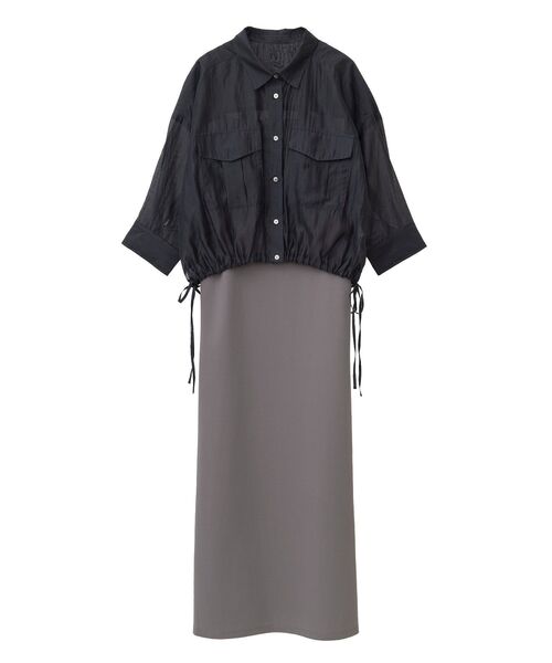 YECCA VECCA（イェッカヴェッカ）の「【2点SET】シアーシャツ×Aラインキャミワンピース（シャツワンピース・レディース・ブラック/ベージュ/パープル・FREE）」の7枚目の写真